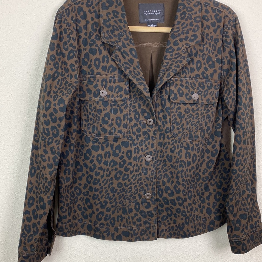 Sanctuary | Dark Espresso Brown Leopard Cropped Jacket M - Picture 3 of 8